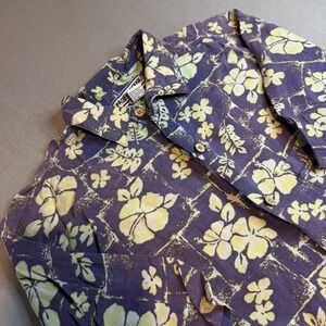Pacific Scene Mens XL Purple Yellow Hibiscus Floral Rayon Hawaiian Aloha Shirt